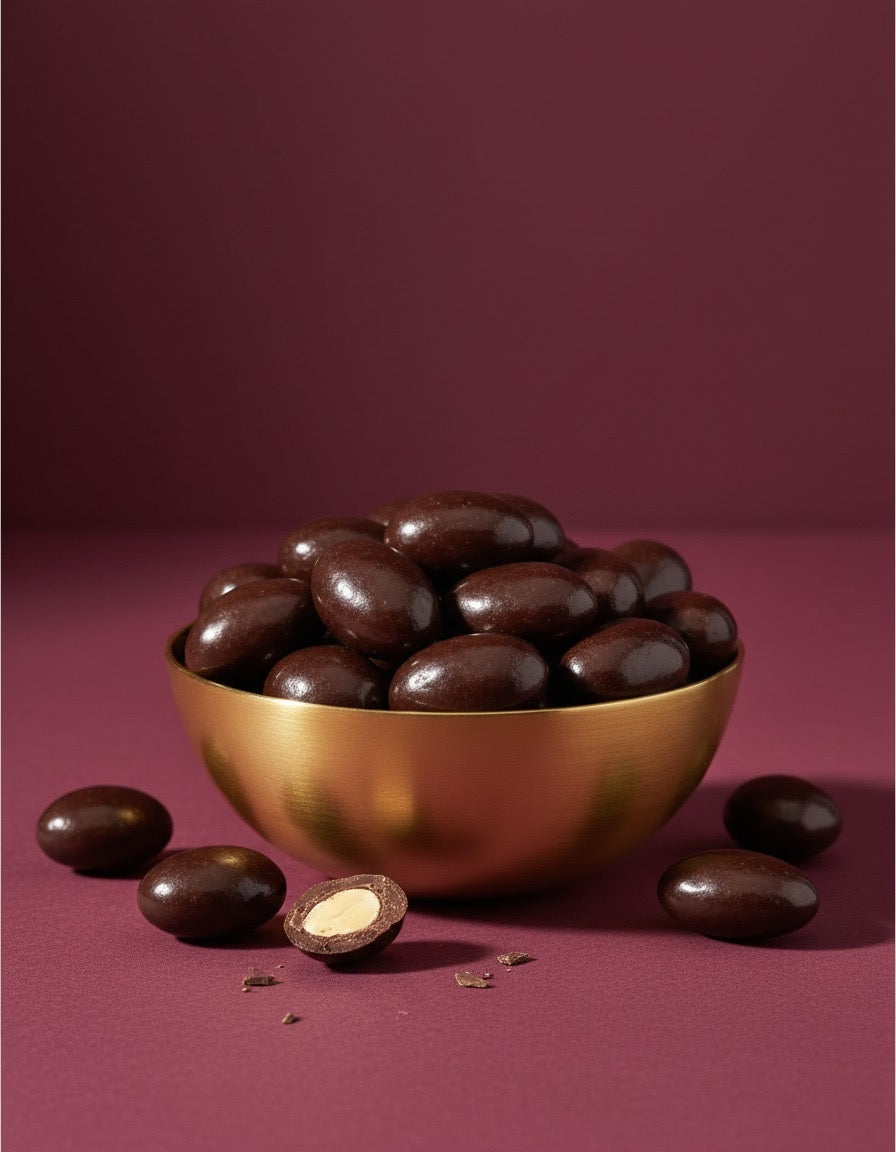 Amandes enrobées de chocolat noir et fleur de sel