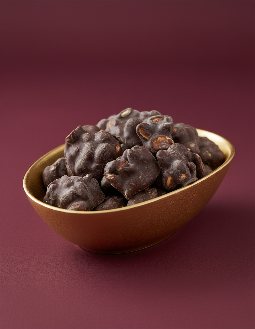 Rochers de cacahuètes enrobées de chocolat noir