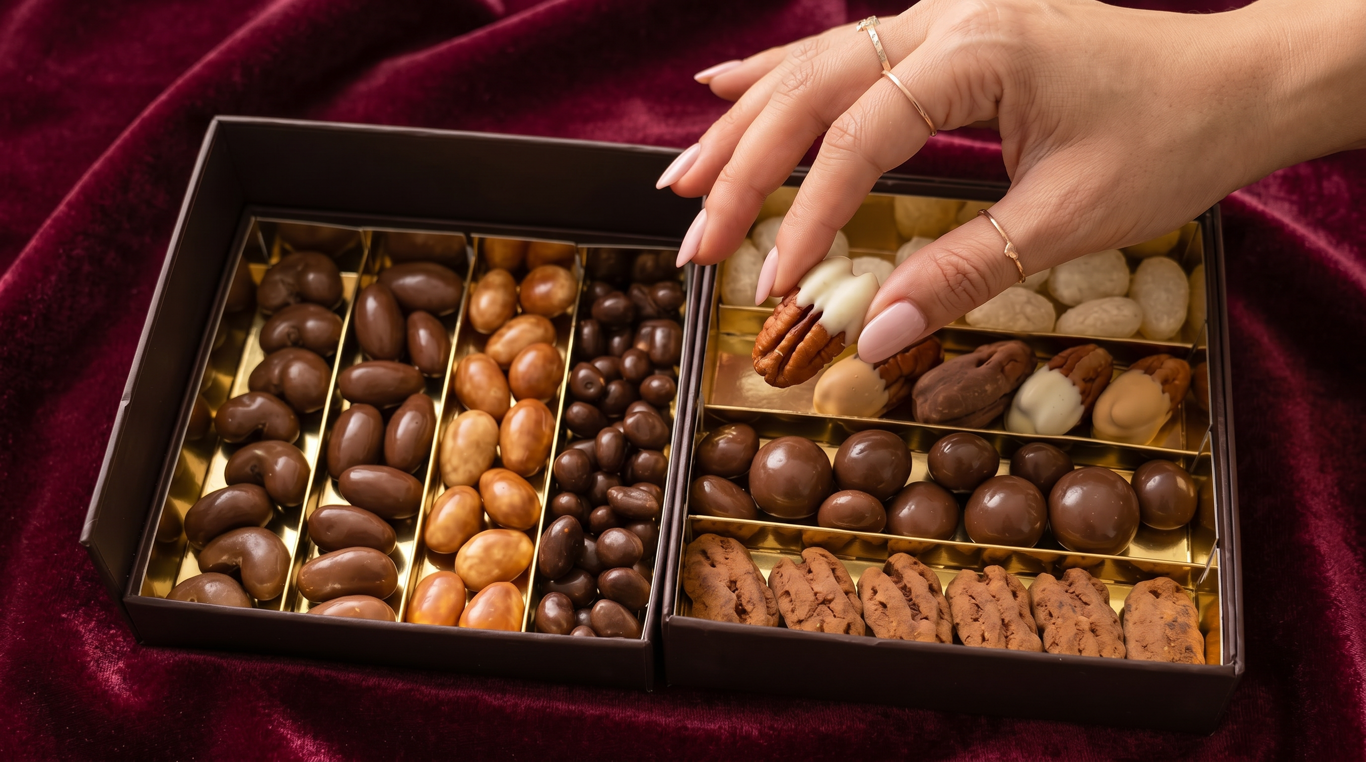Boite 2 étages de fruits secs enrobés au chocolat