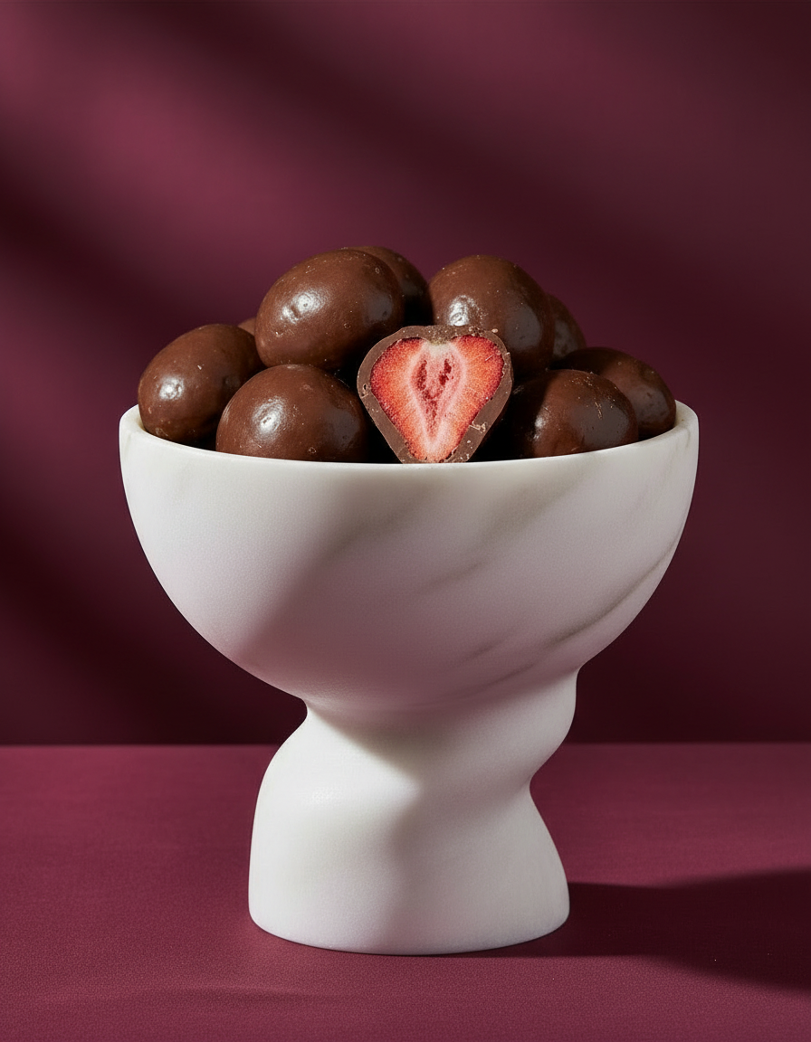 Fraises lyophilisées au chocolat noir