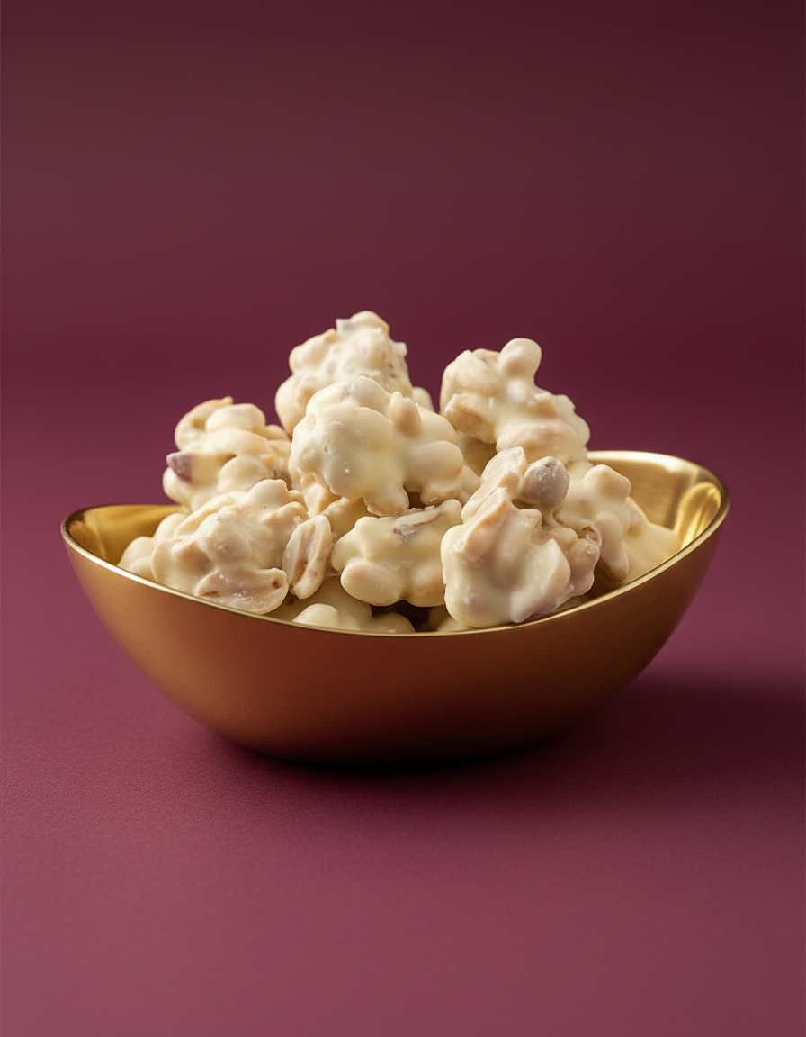 Rochers de cacahuètes enrobées de chocolat blanc
