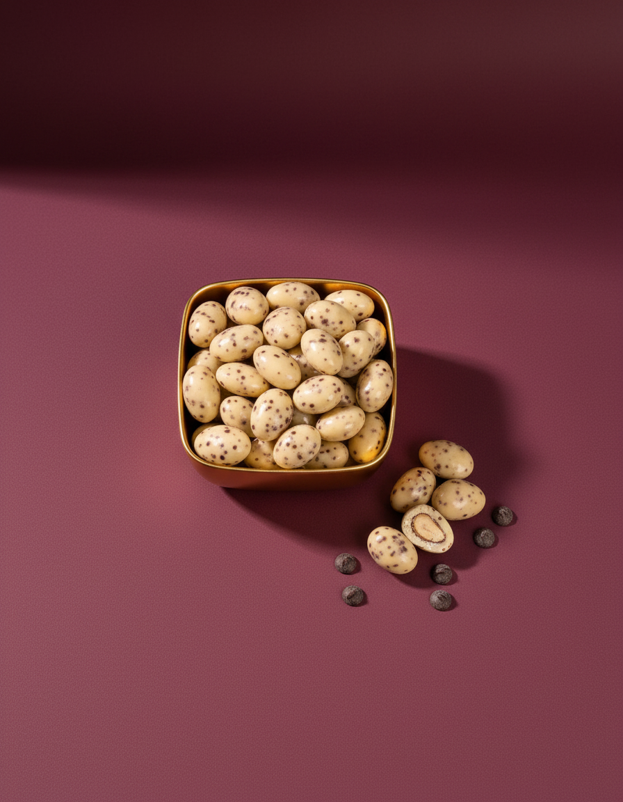 Amandes enrobées de chocolat blanc straciatella